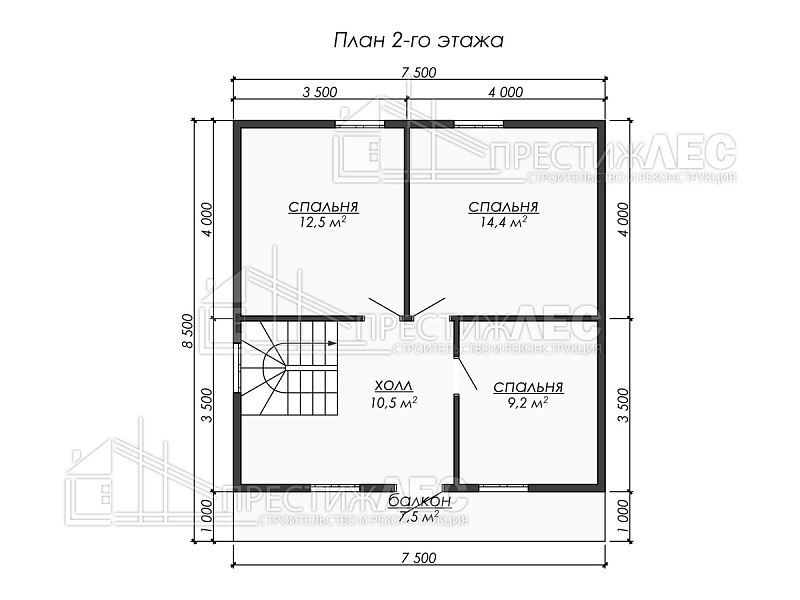 Каркасный дом "ДК264" 9,5x9,5 Площадь 126,5 м2